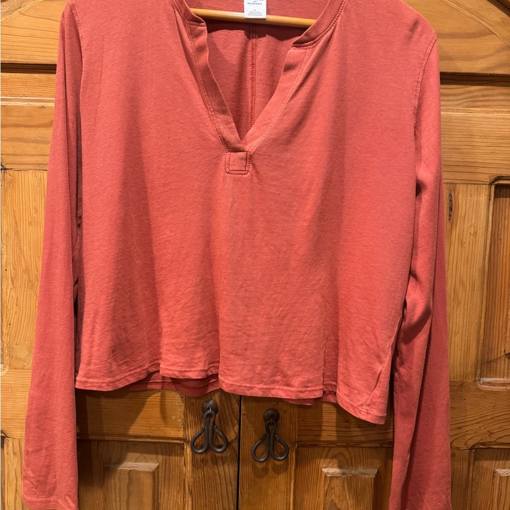 Melrose and Market Rust Colored Long Sleeve Crop Blouse